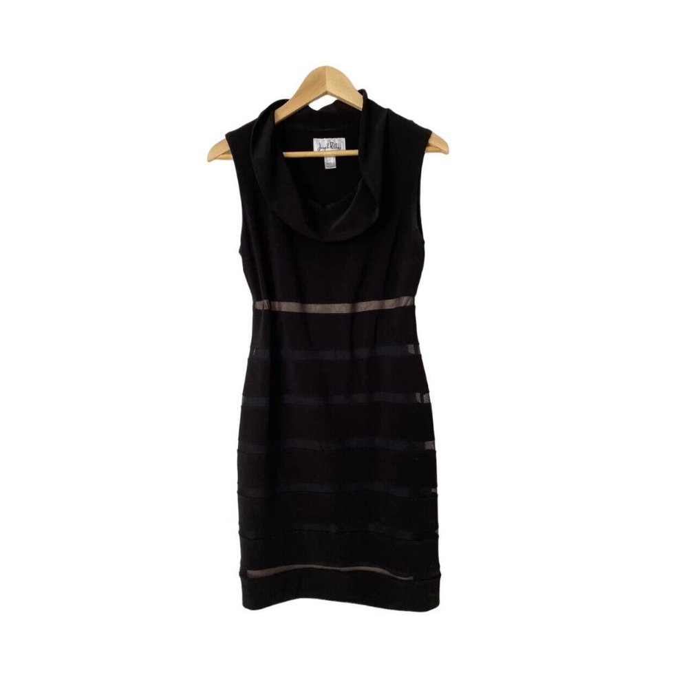 Joseph Ribkoff Black Dress Sz 8 Sleeveless Sheer‎ Panel Cowl Neck Cocktail Lined